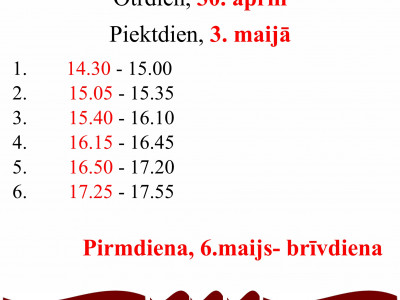 Skolas pirmssvētku darba laiks maija mēnesī